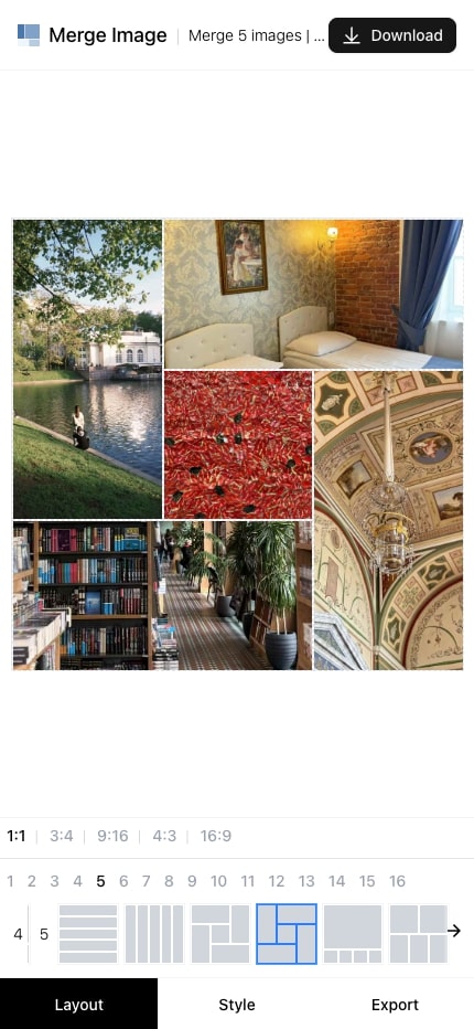 Mobile collage editing and export on phone